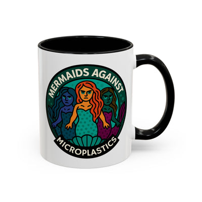 Mug with mermaid design and 'Mermaids Against Microplastics' text by Soon To Be Mythical