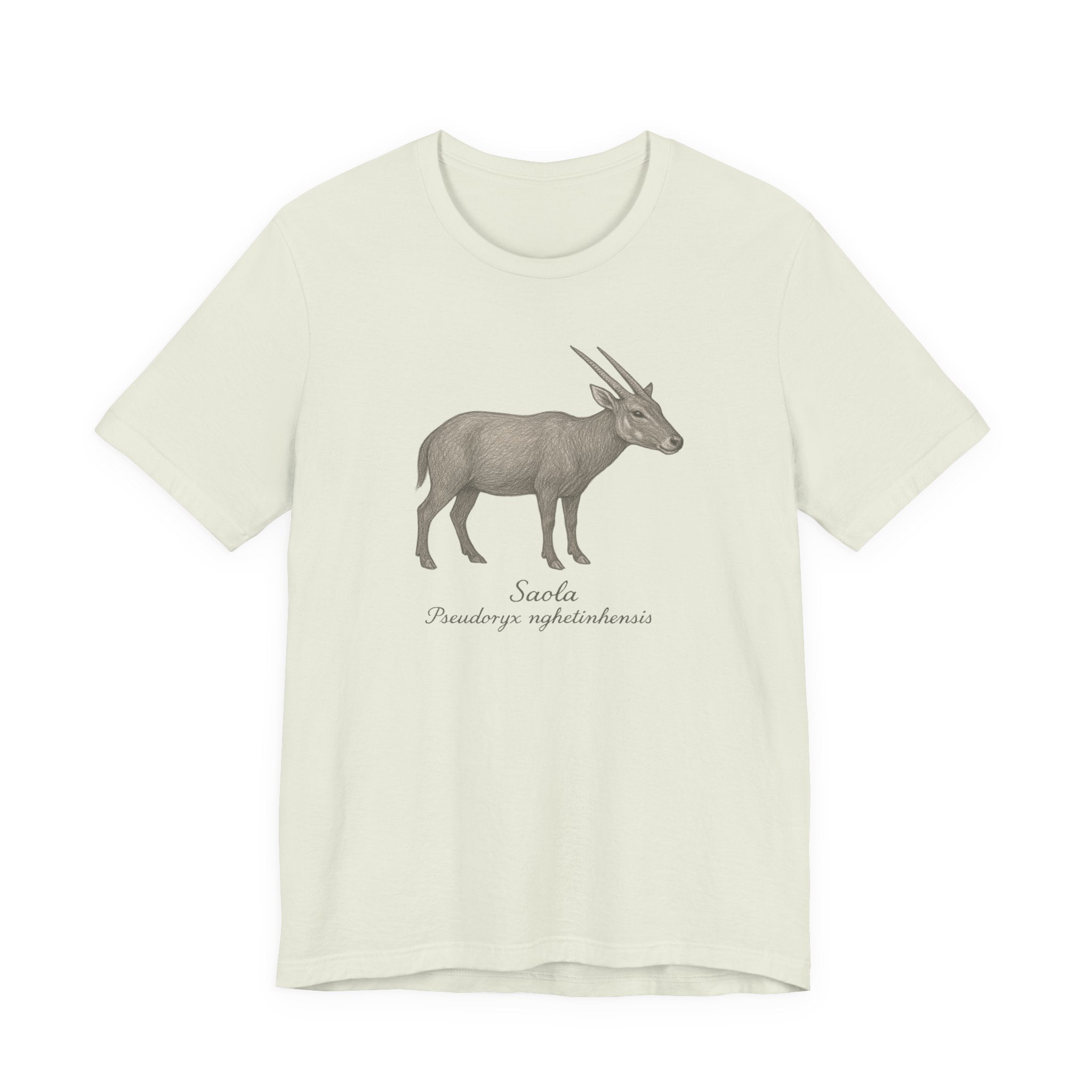 Citron t-shirt with a saola graphic and text on a white background