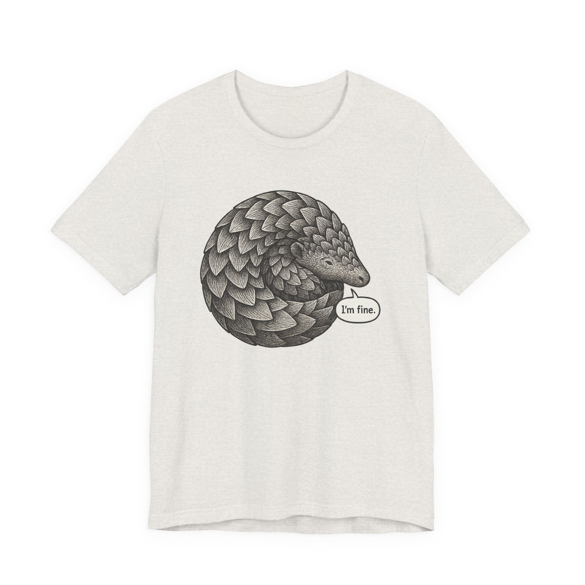 Heather cement t-shirt with a pangolin graphic and 'I'm fine' text on a white background
