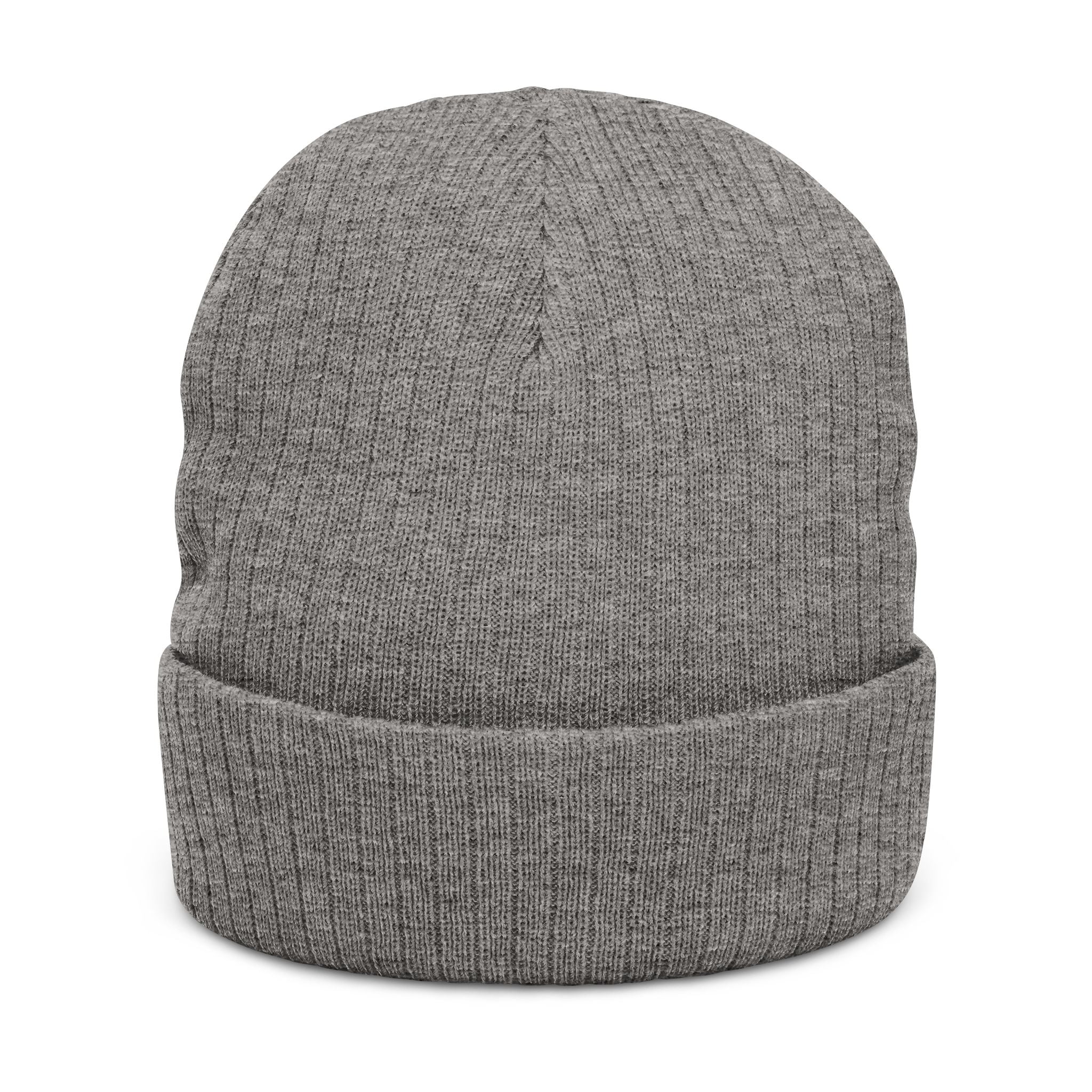 Gray knit beanie on a white background