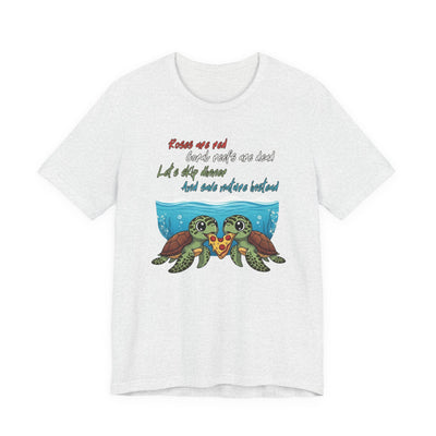 White t-shirt with cartoon sea turtles and Valentine's day poem by Soon To Be Mythical