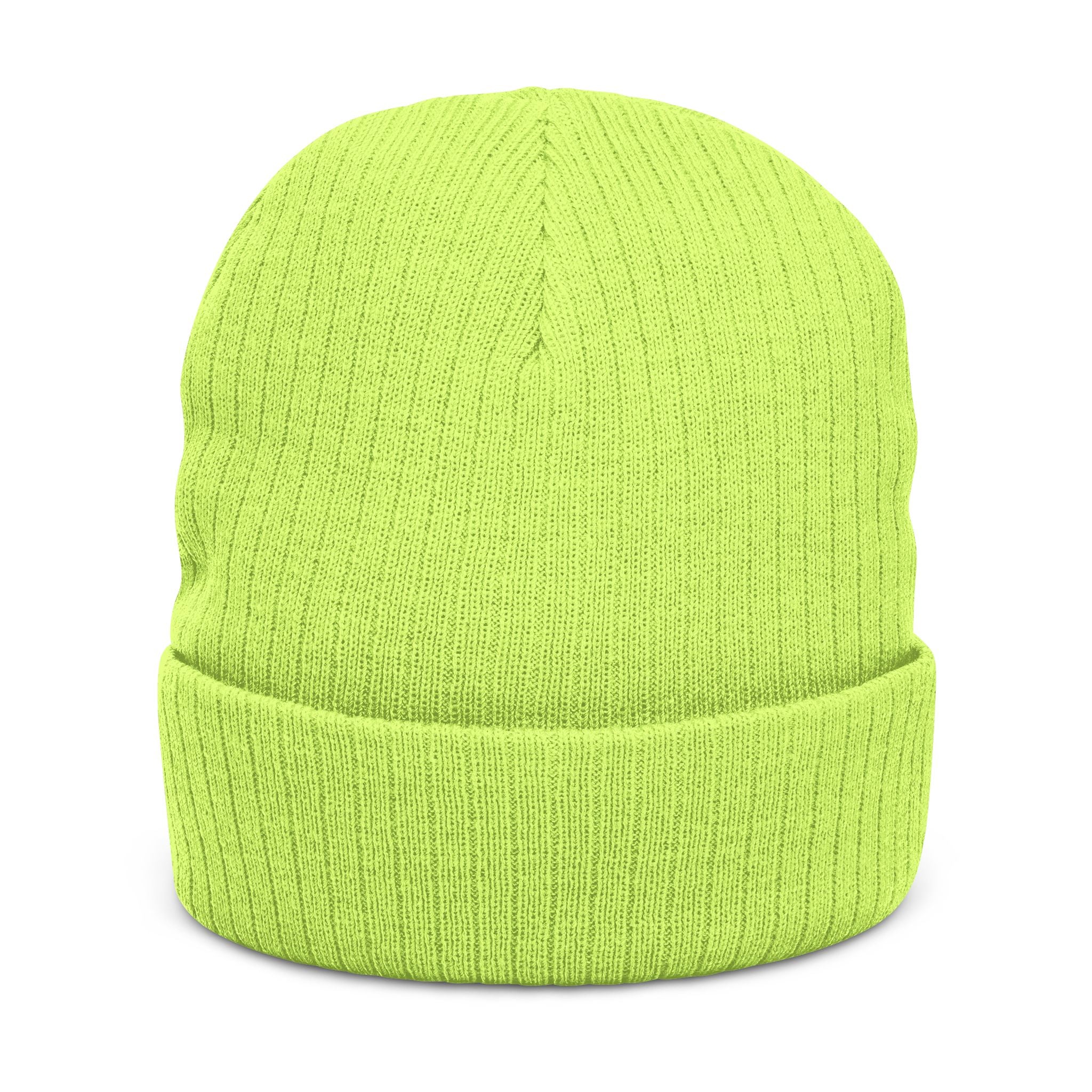 Green beanie hat on a white background