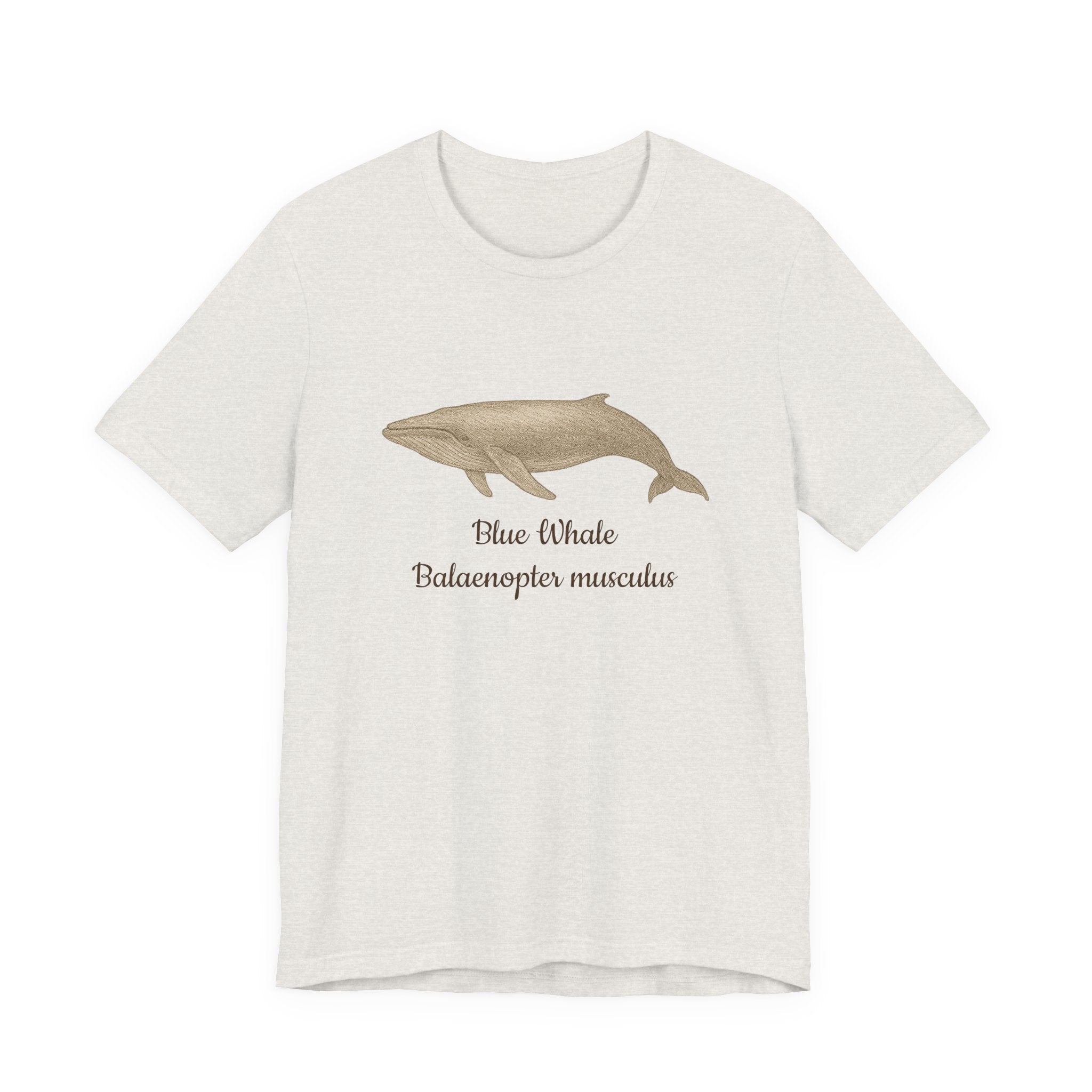 Heather cement t-shirt with a blue whale graphic and text on a white background