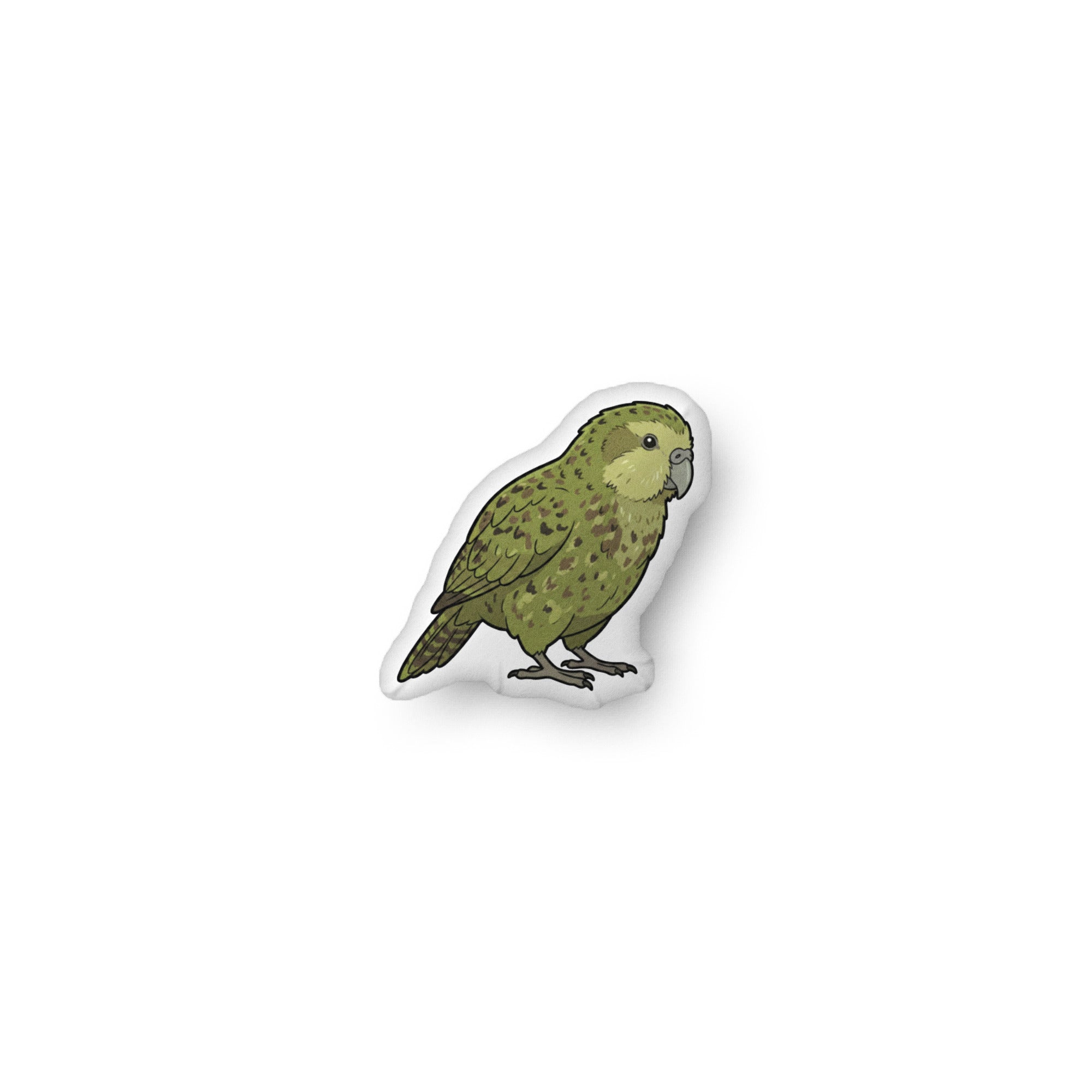 Kakapo illustration on a shaped pillow by Soon To Be Mythical