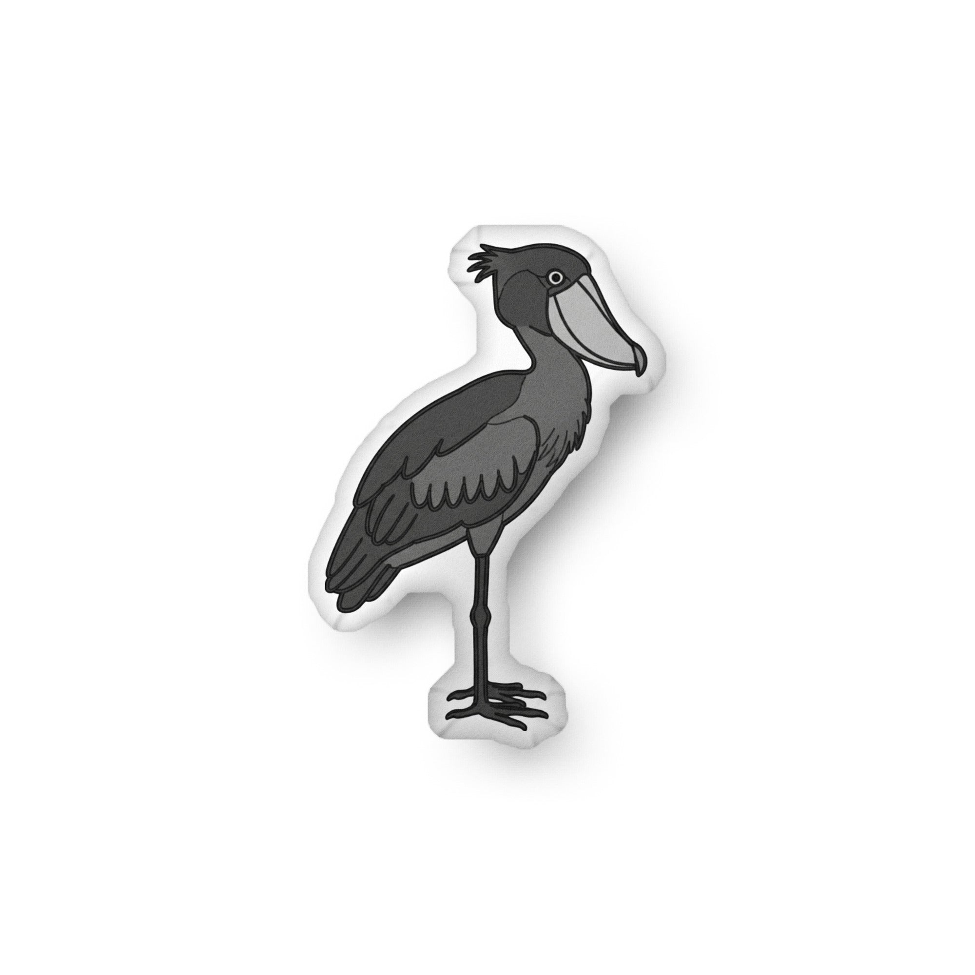 Shoebill stork illustration on a shaped pillow by Soon To Be Mythical