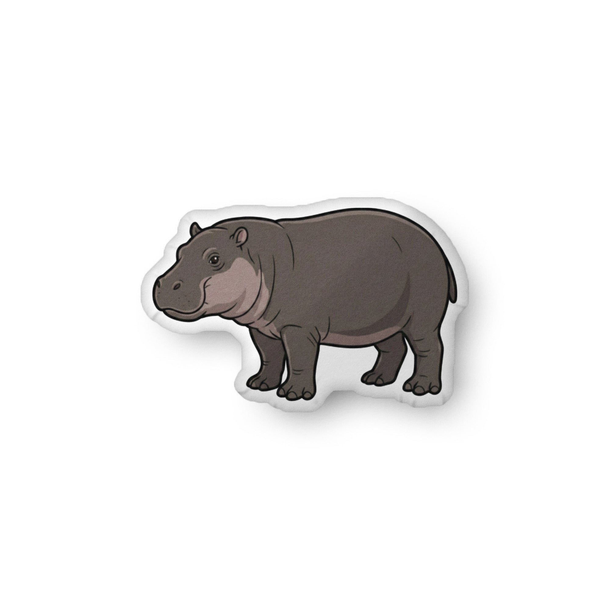 Pygmy hippo illustration on a shaped pillow by Soon To Be Mythical