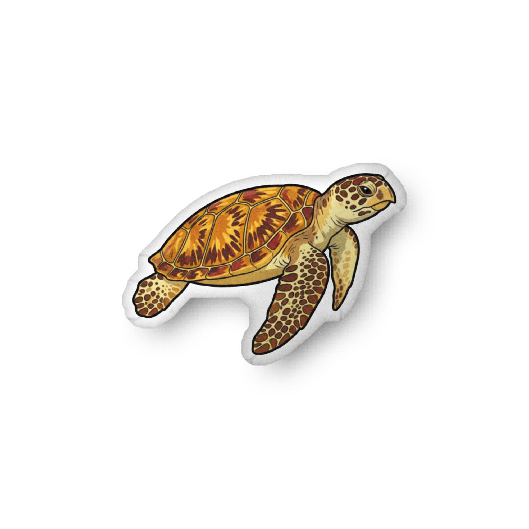 Hawksbill Sea Turtle illustration on a shaped pillow by Soon To Be Mythical