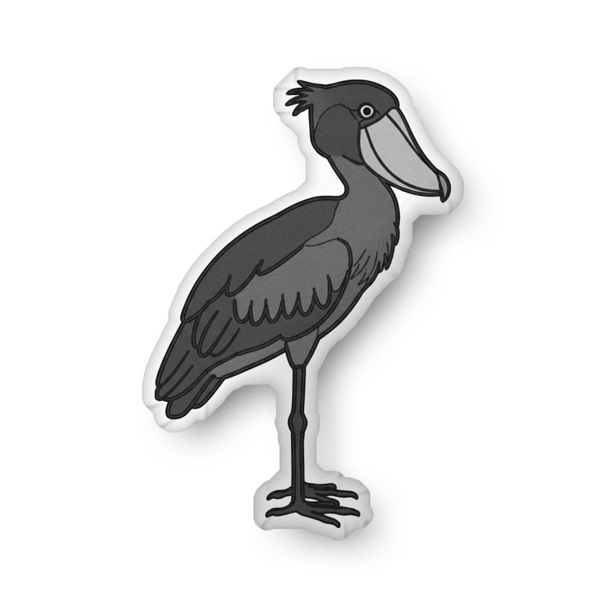 Shoebill stork illustration on a shaped pillow by Soon To Be Mythical