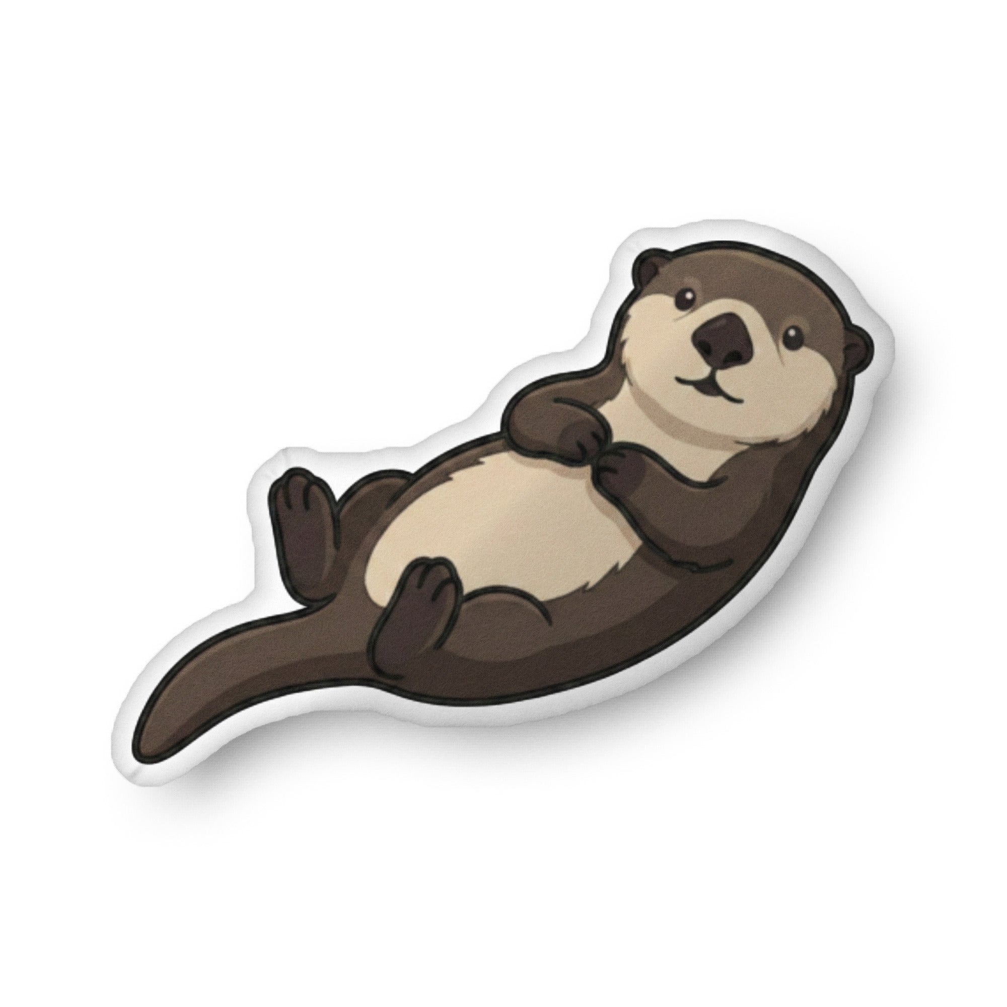 Illustration of sea otter on a shaped pillow by Soon To Be Mythical