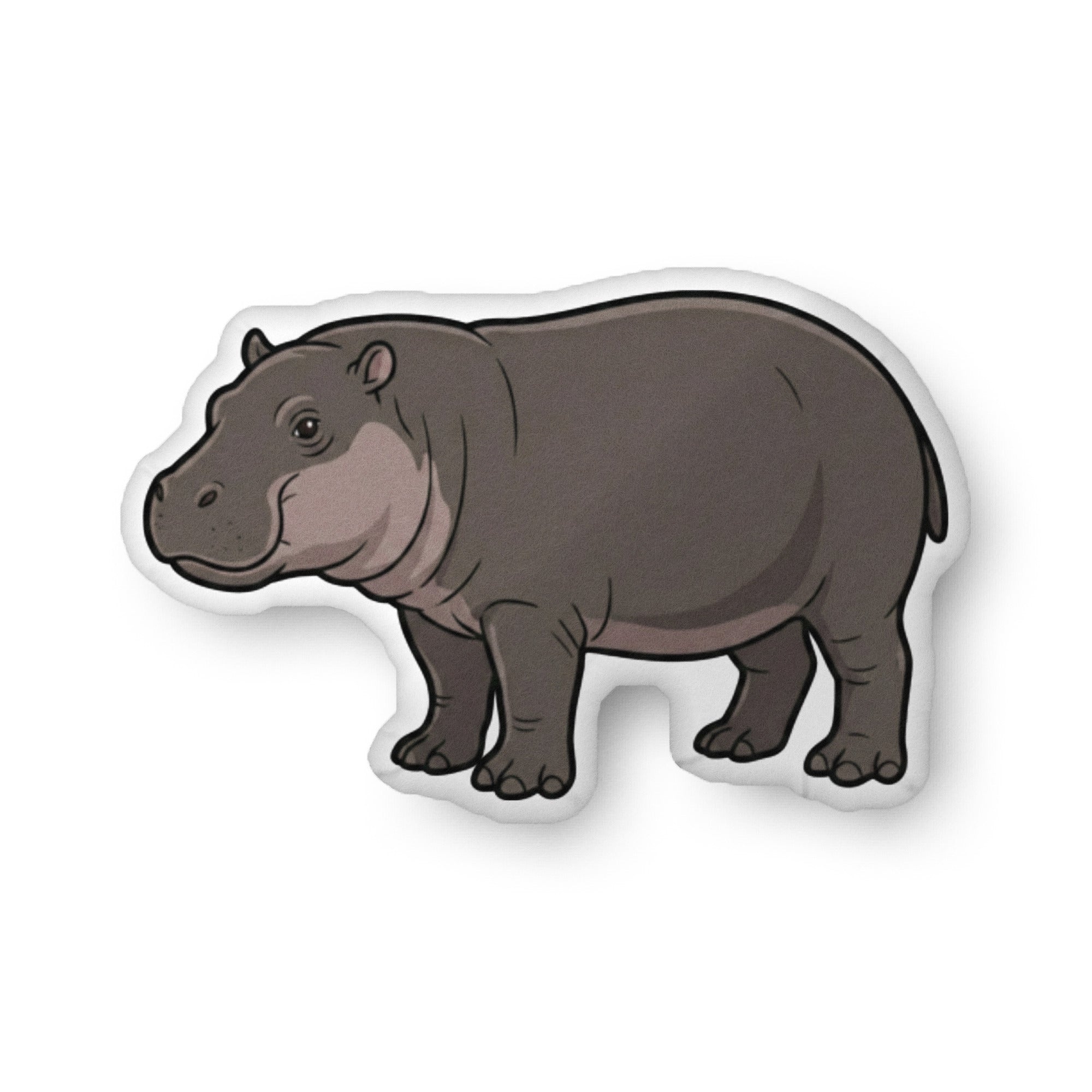 Pygmy hippo illustration on a shaped pillow by Soon To Be Mythical