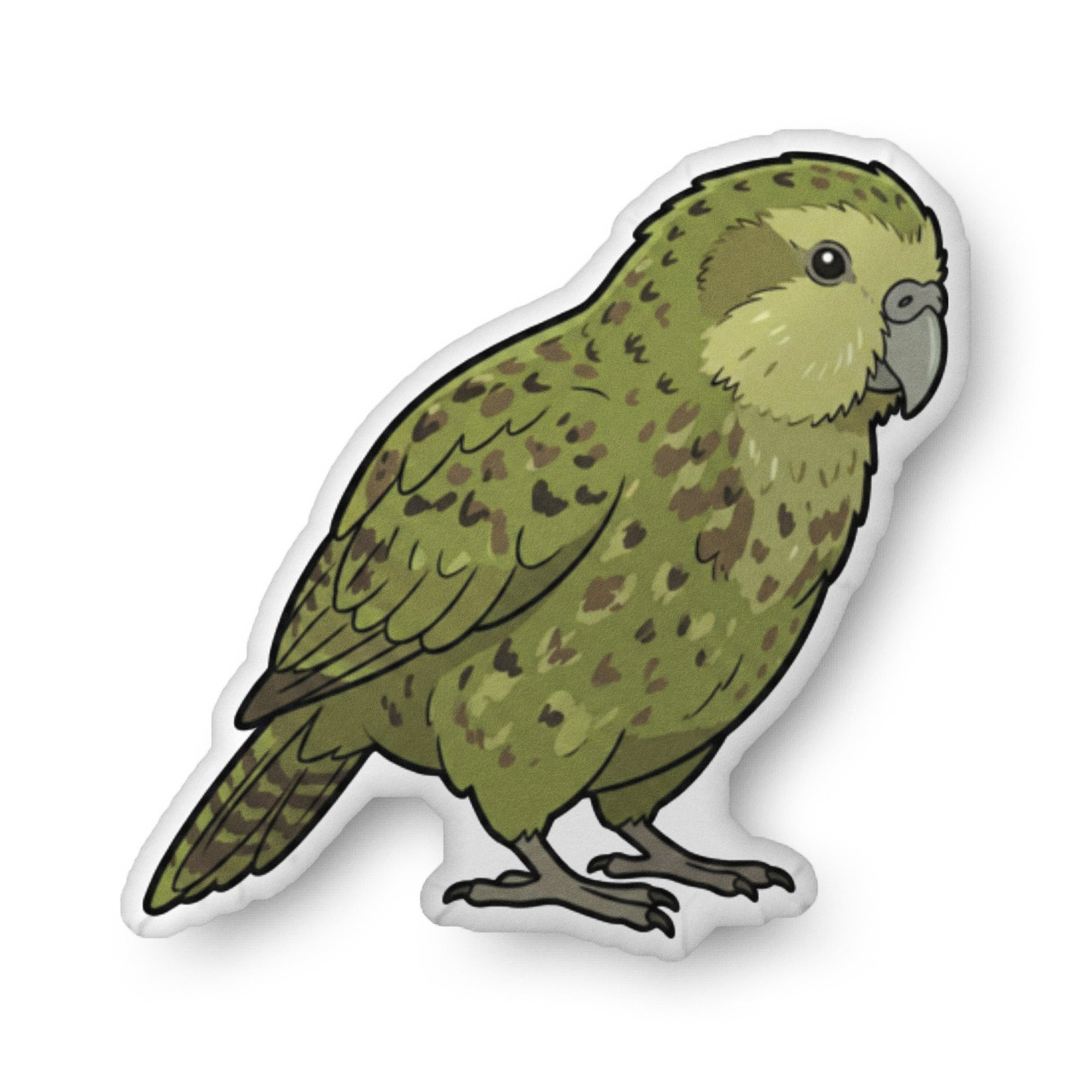 Kakapo illustration on a shaped pillow by Soon To Be Mythical
