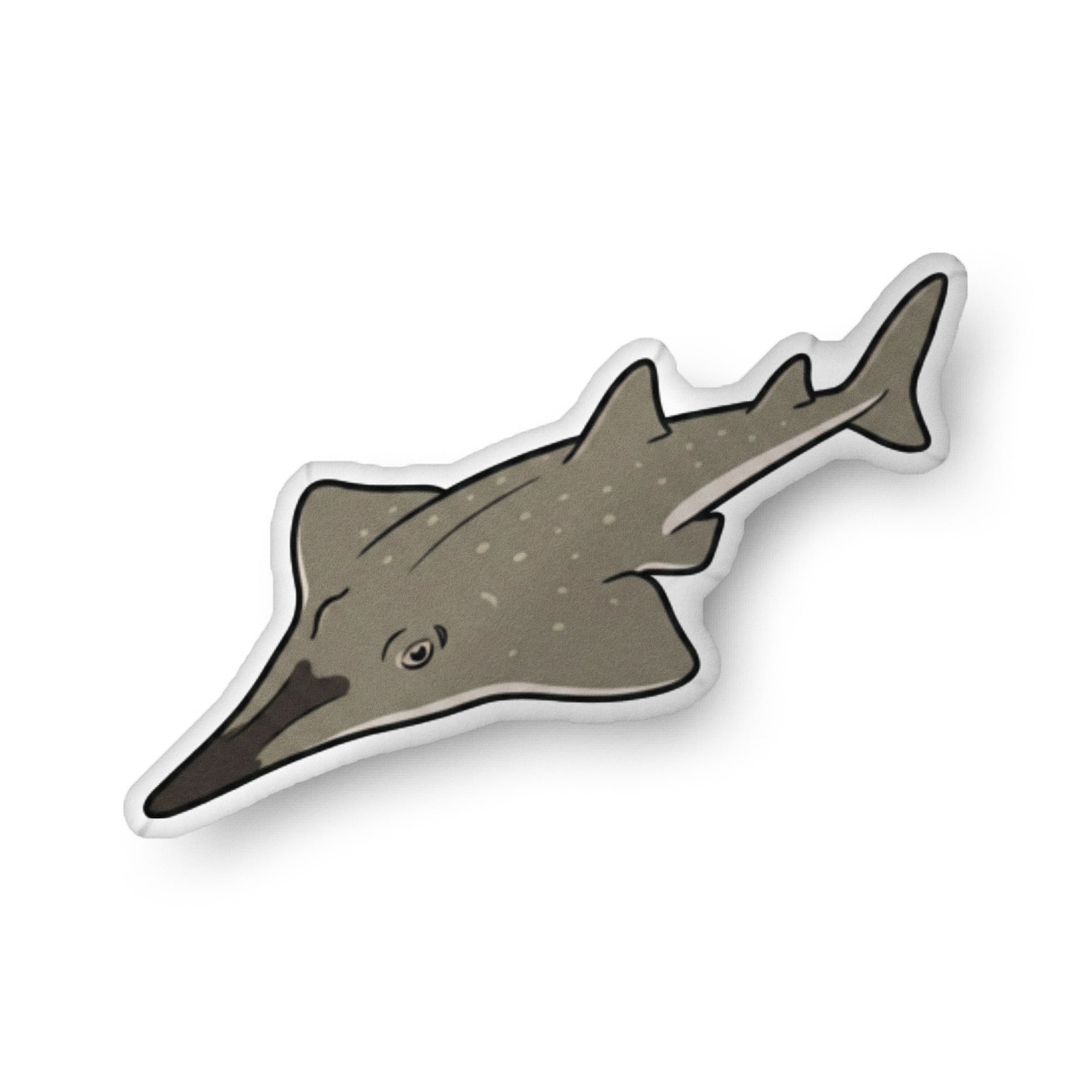 Blackchin Guitarfish illustration on a shaped pillow by Soon To Be Mythical