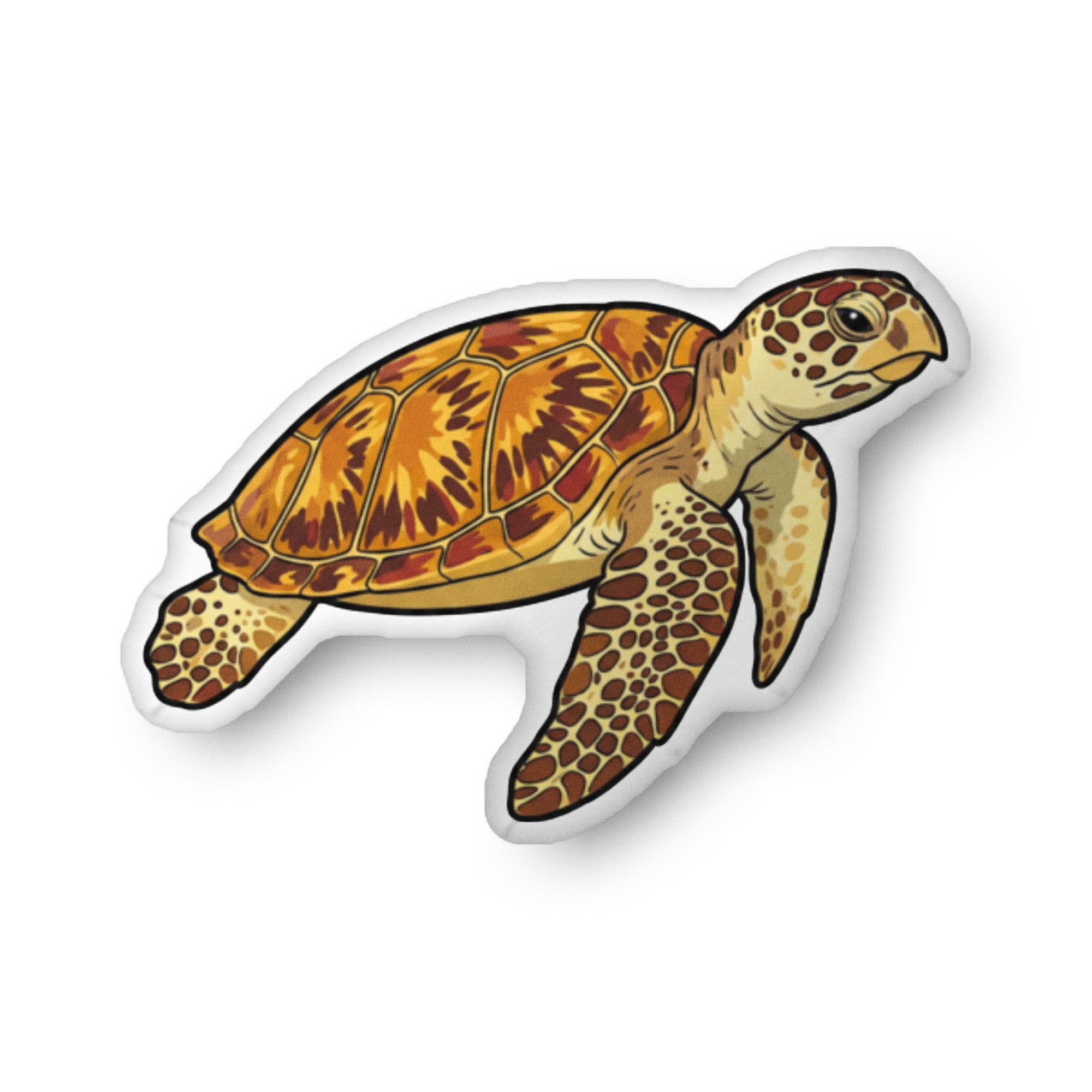Hawksbill Sea Turtle illustration on a shaped pillow by Soon To Be Mythical