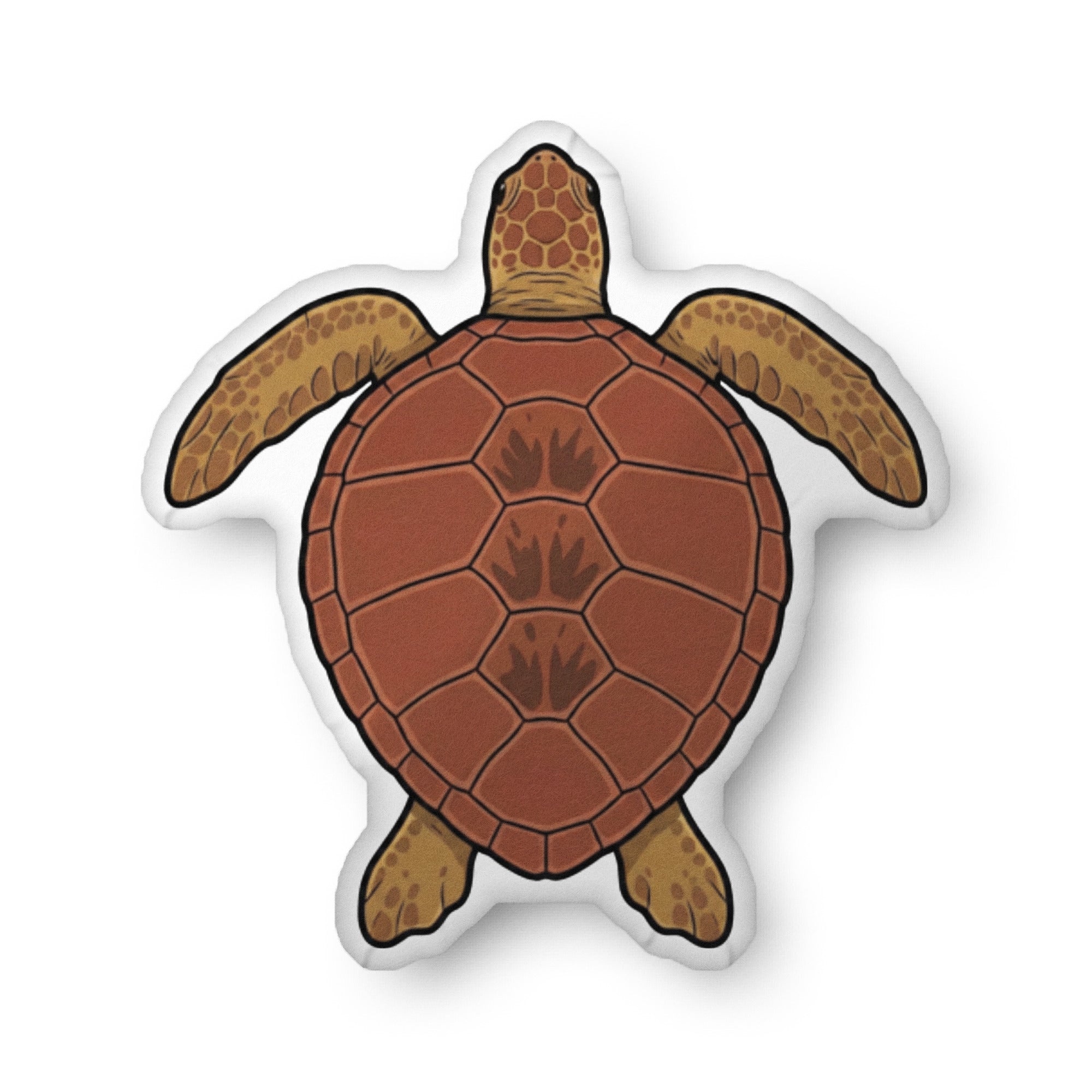Loggerhead Sea Turtle illustration on a shaped pillow by Soon To Be Mythical
