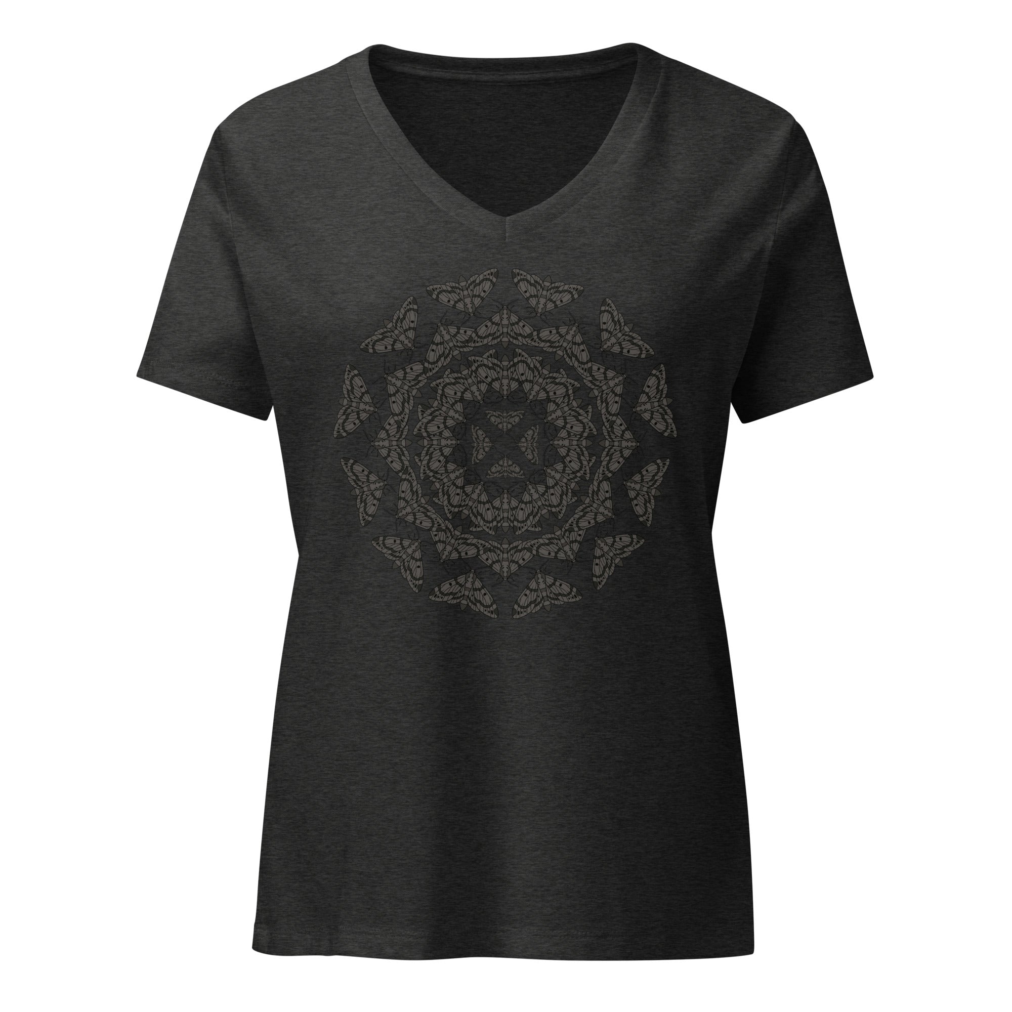 Gray t-shirt with a geometric pattern of the Blackburn's sphynx moth by Soon To Be Mythical