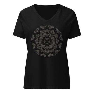 Black t-shirt with a geometric pattern of the Blackburn's sphynx moth by Soon To Be Mythical